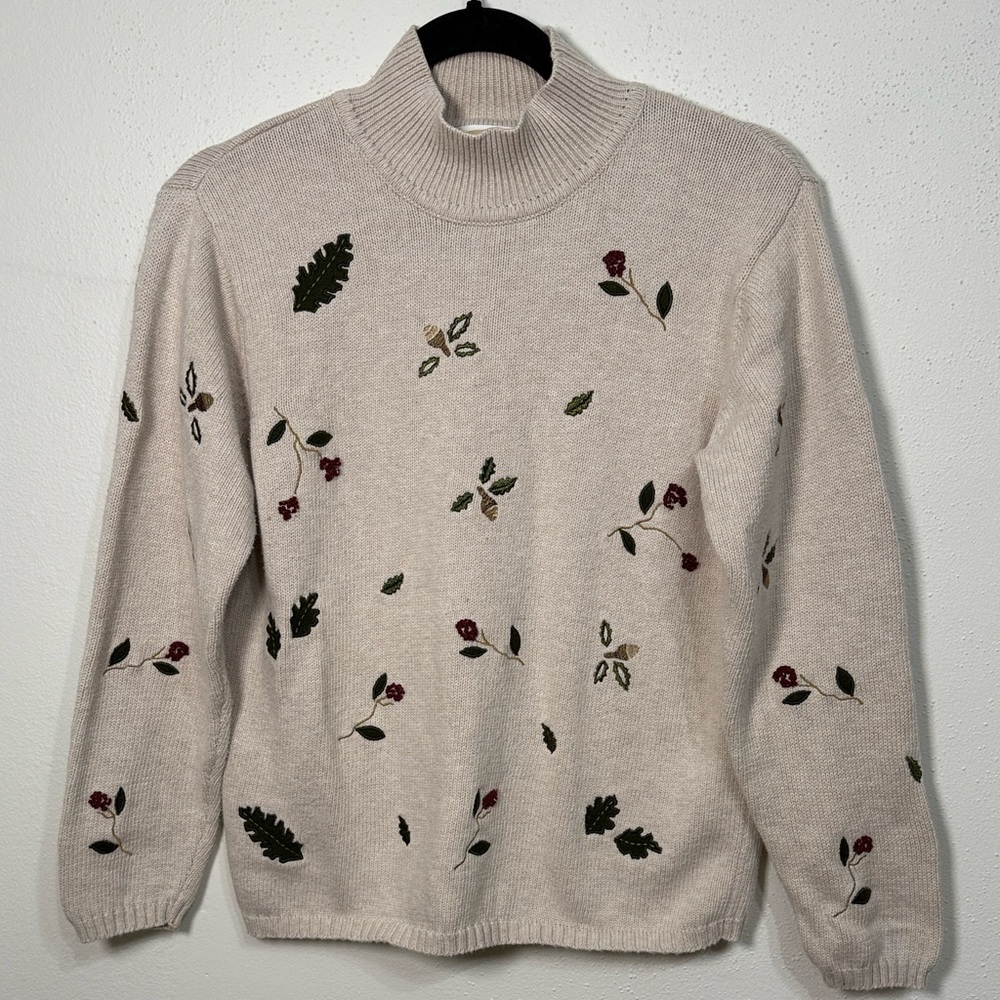 Talbots Cream Sweater with Floral Design